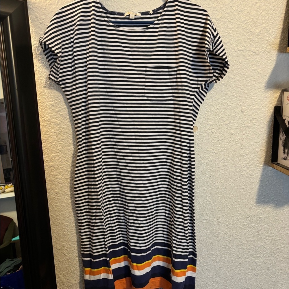 Barbour Size 14 Navy and Orange Striped Midi Dress